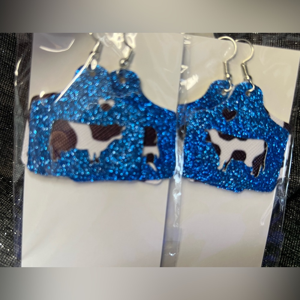 Fair 4-H cows ranch country handmade vegan leather earrings. 2 layers holstein - Picture 1 of 3